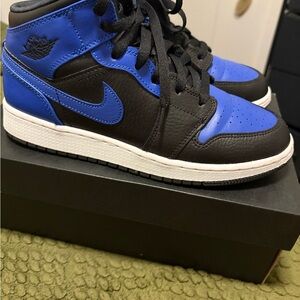 Jordan 1 Mid Black and Blue Sneakers